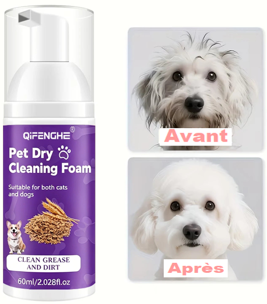 Shampooing à sec pour chiens et chats - Mousse sans eau, sans rinçage, désodorisant