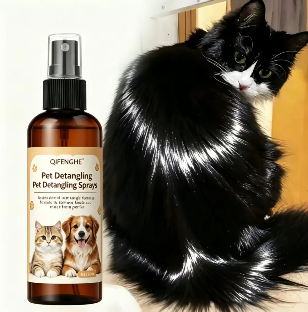 Spray shampoing professionnel démêlant sans rinçage pour animaux de compagnie