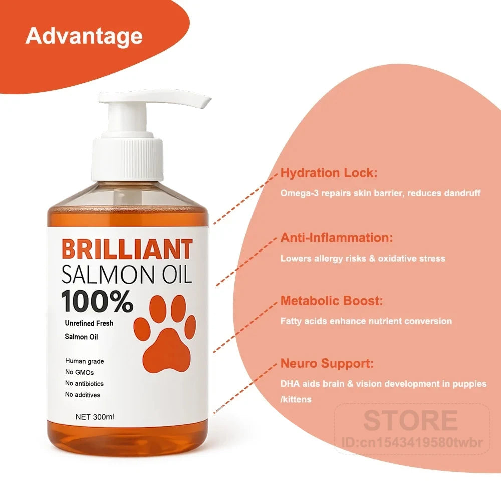 Huile de saumon de qualité humaine (500 ml, 300 ml, 200 ml 100 ml) pour chiens et chats