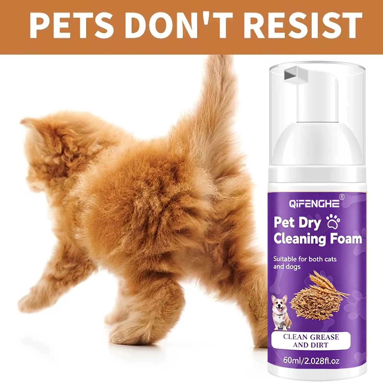 Shampooing à sec pour chiens et chats - Mousse sans eau, sans rinçage, désodorisant
