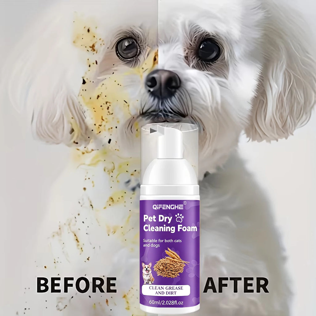 Shampooing à sec pour chiens et chats - Mousse sans eau, sans rinçage, désodorisant