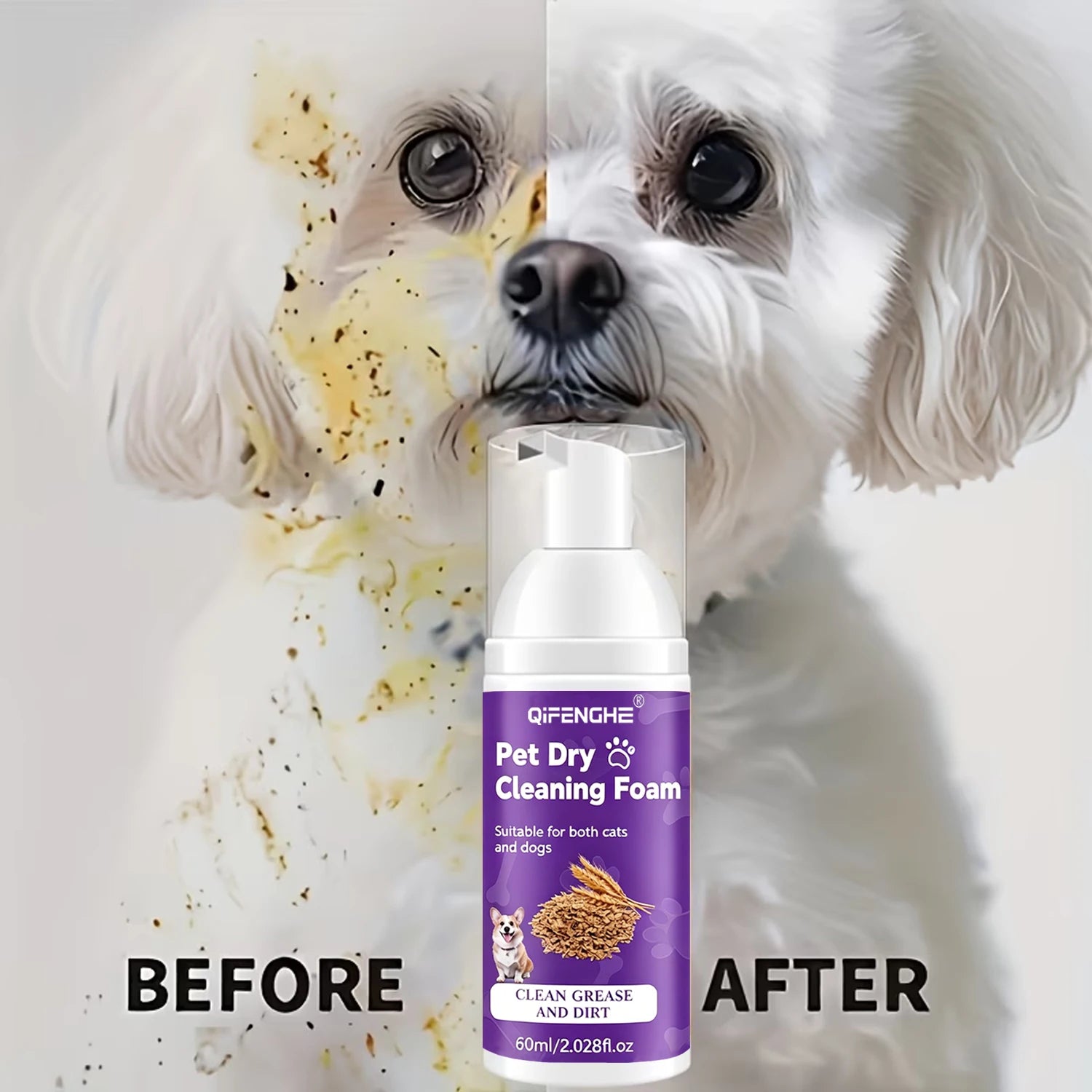 Shampooing à sec pour chiens et chats - Mousse sans eau, sans rinçage, désodorisant