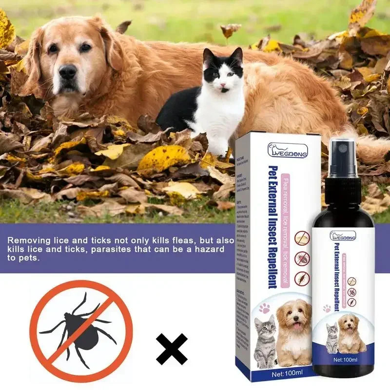 Spray répulsif anti-tiques et puces pour animaux de compagnie