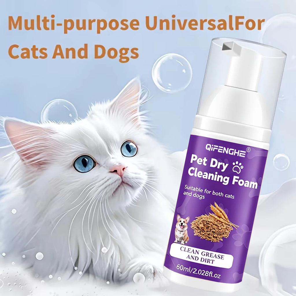Shampooing à sec pour chiens et chats - Mousse sans eau, sans rinçage, désodorisant