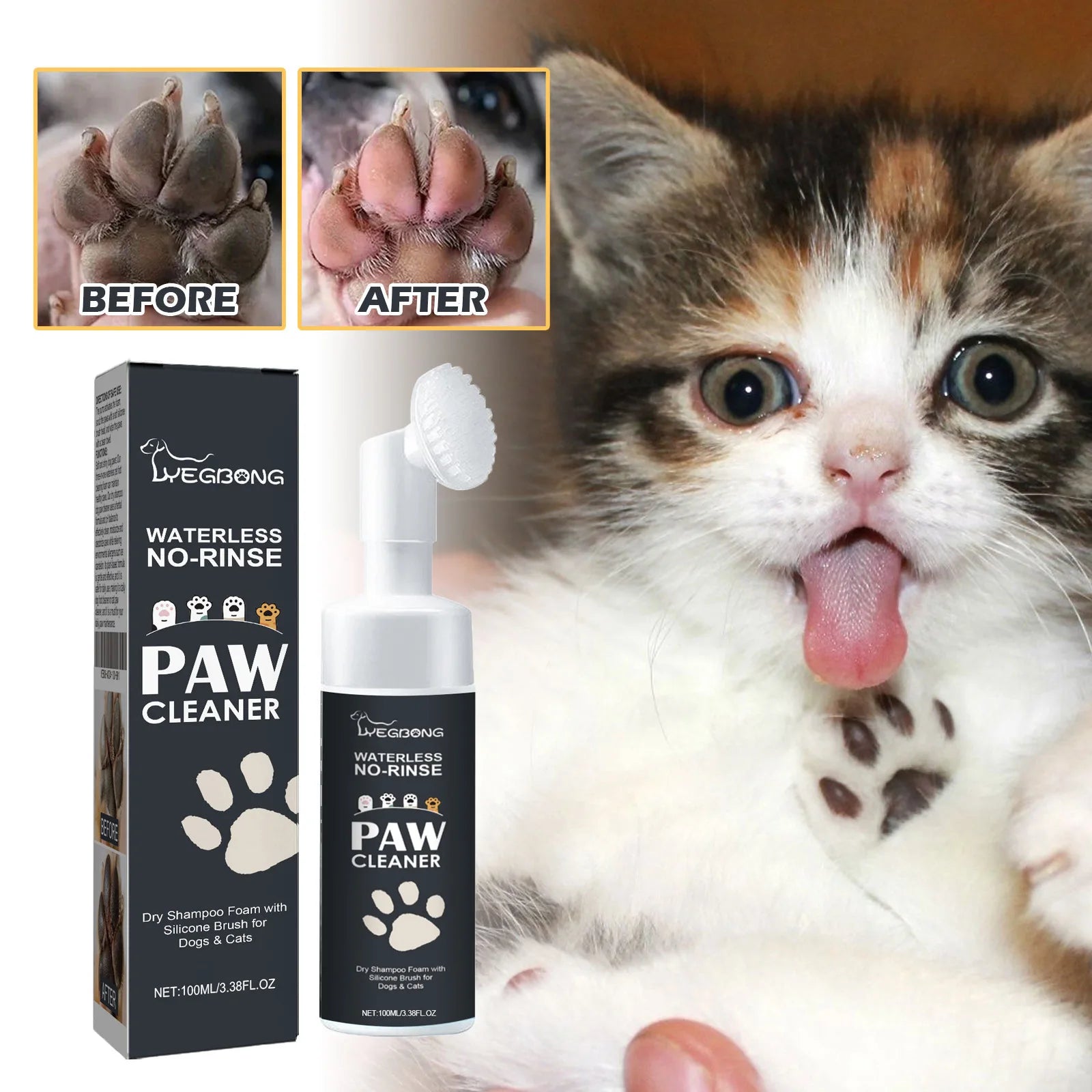 Nettoyant pour Pattes d'Animaux  sans eau avec brosse – au pH équilibré et pour peau sensible