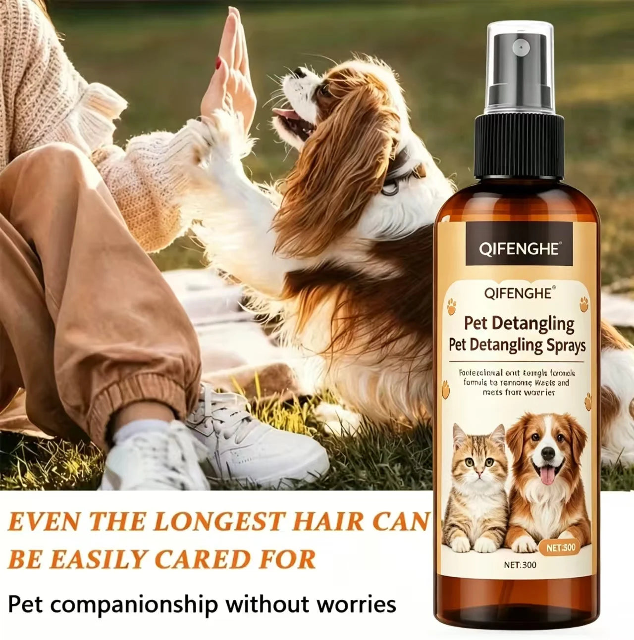 Spray shampoing professionnel démêlant sans rinçage pour animaux de compagnie