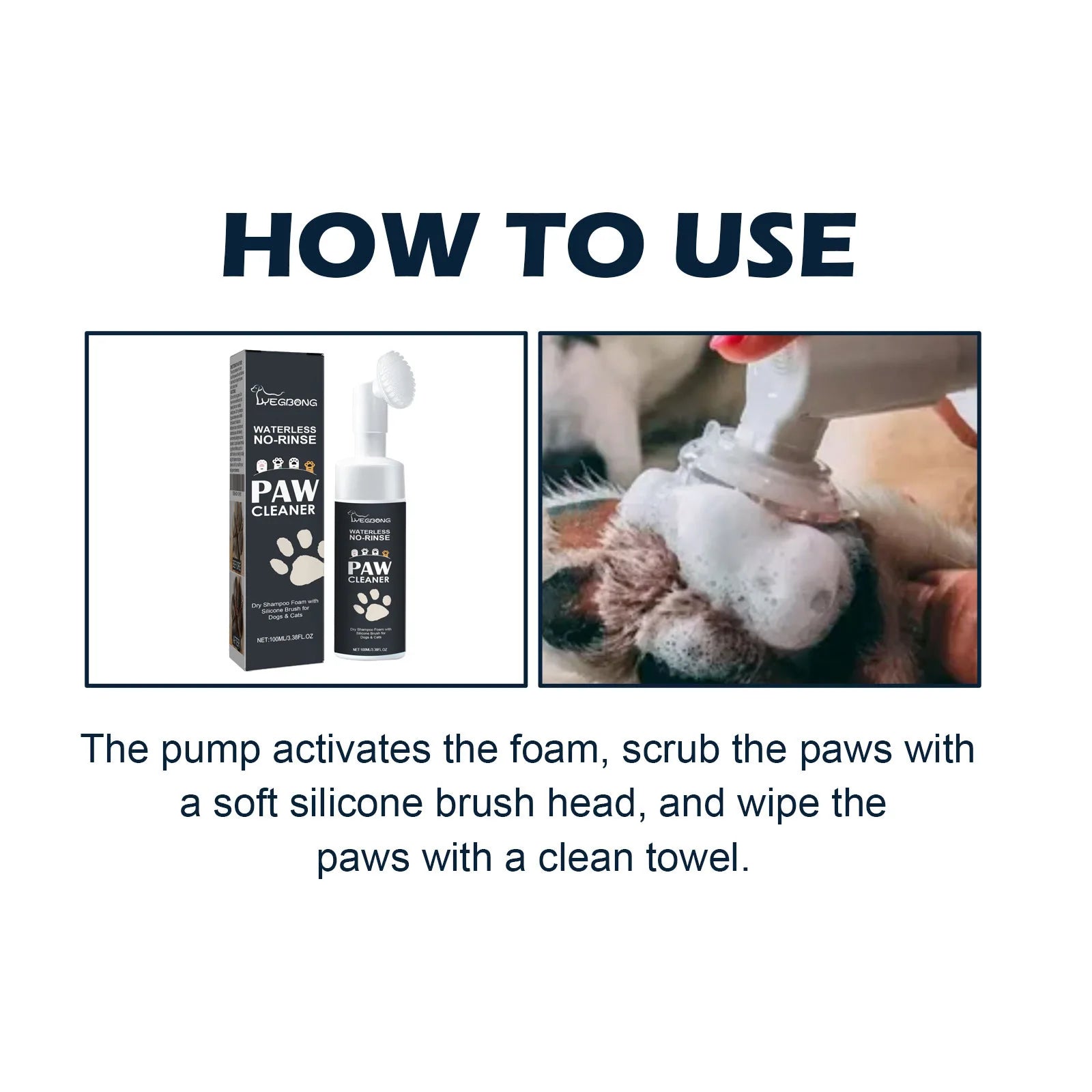 Nettoyant pour Pattes d'Animaux  sans eau avec brosse – au pH équilibré et pour peau sensible