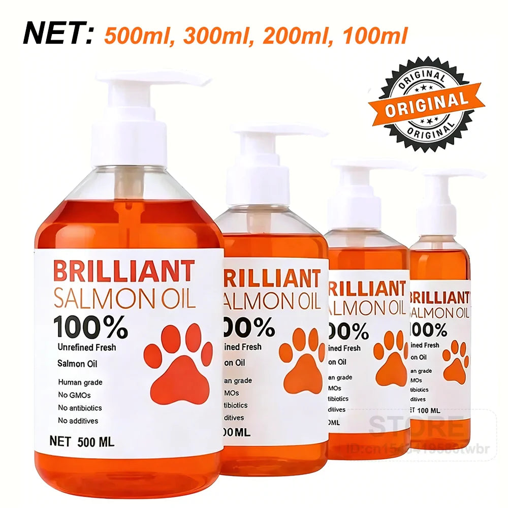 Huile de saumon de qualité humaine (500 ml, 300 ml, 200 ml 100 ml) pour chiens et chats