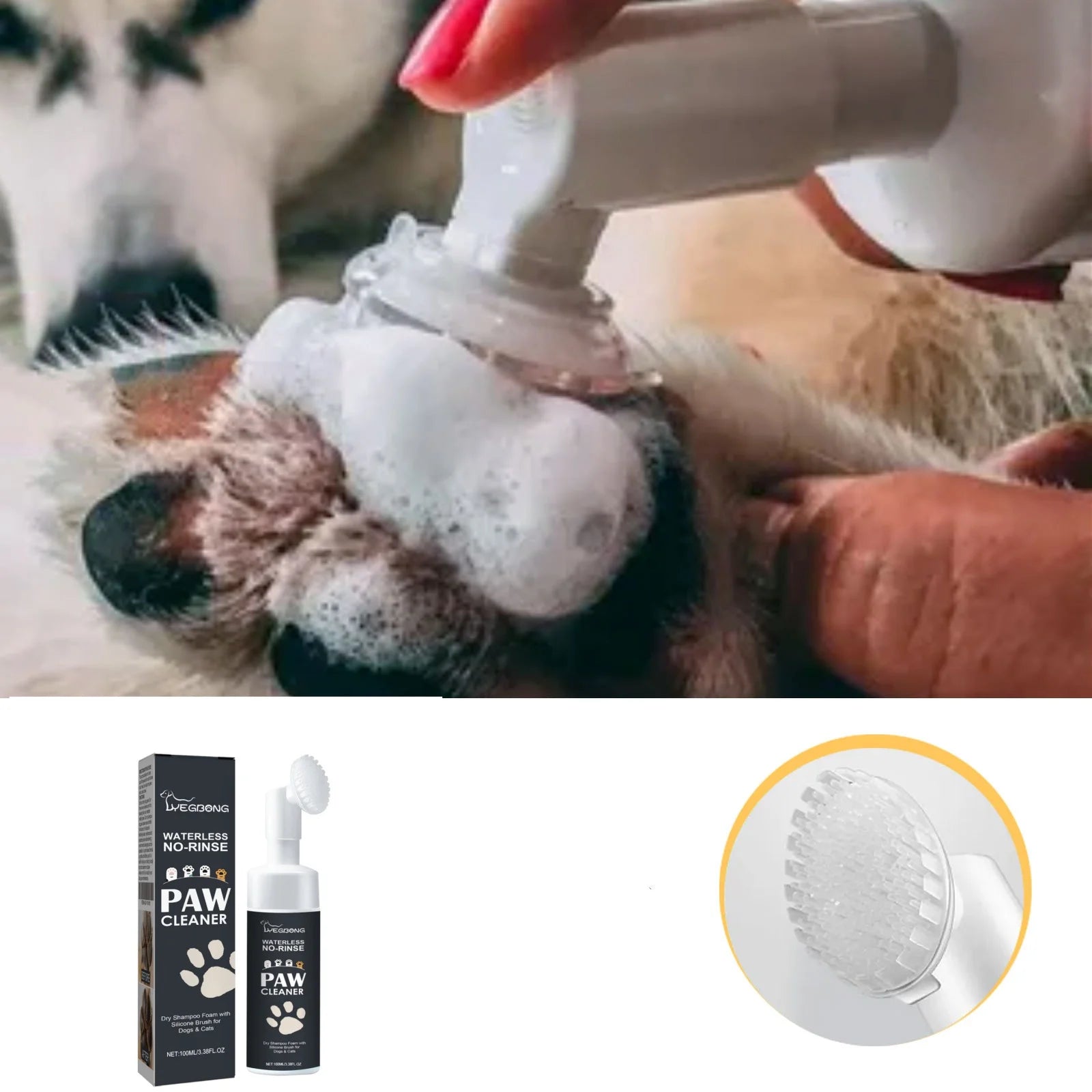 Nettoyant pour Pattes d'Animaux  sans eau avec brosse – au pH équilibré et pour peau sensible