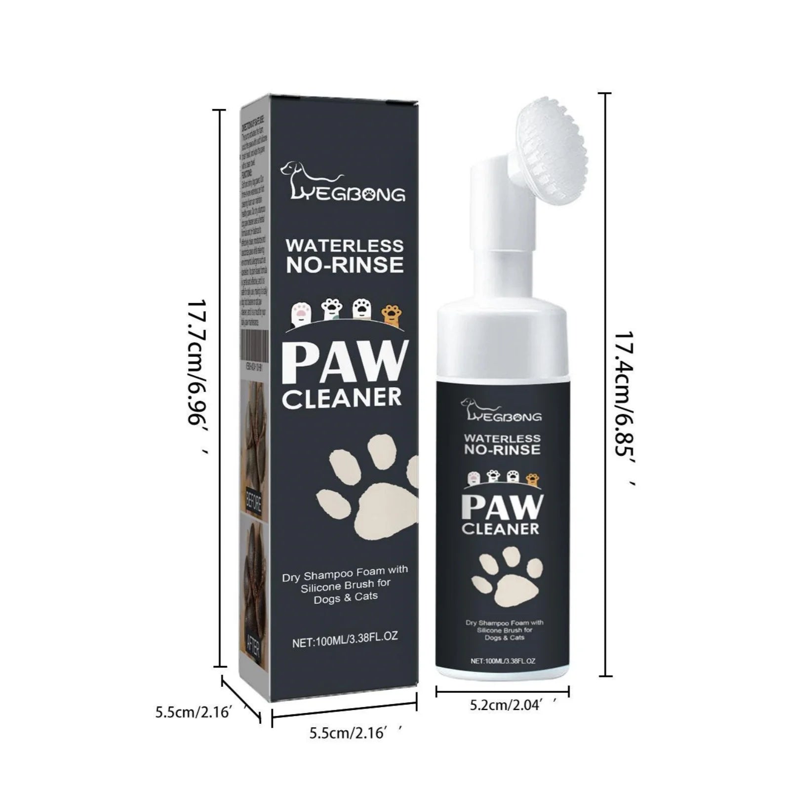 Nettoyant pour Pattes d'Animaux  sans eau avec brosse – au pH équilibré et pour peau sensible