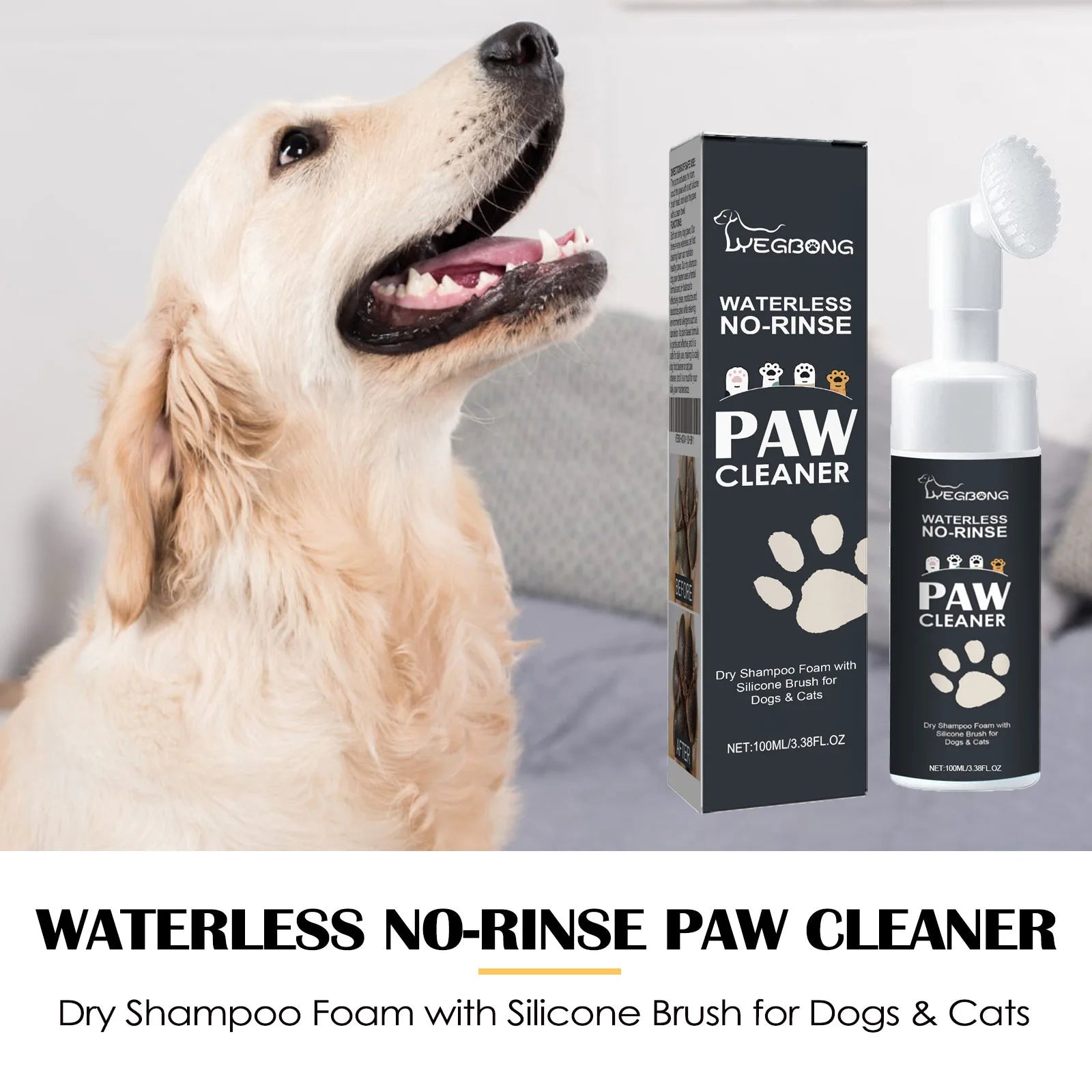 Nettoyant pour Pattes d'Animaux  sans eau avec brosse – au pH équilibré et pour peau sensible