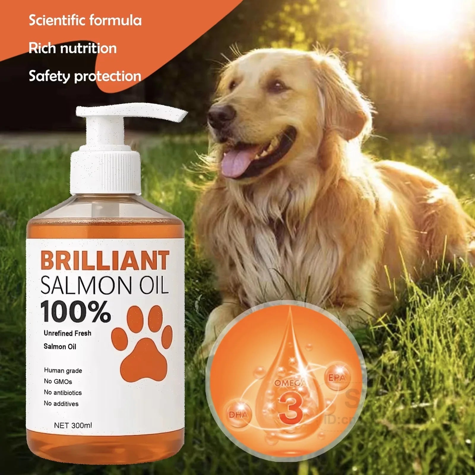 Huile de saumon de qualité humaine (500 ml, 300 ml, 200 ml 100 ml) pour chiens et chats